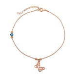 Rose Gold-Tone Anklet - Dainty Butterfly & Protective Evil Eye Charm