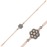 Rose Gold Tone Silver Flower Bracelet - Vintage Diamond-Cut Style