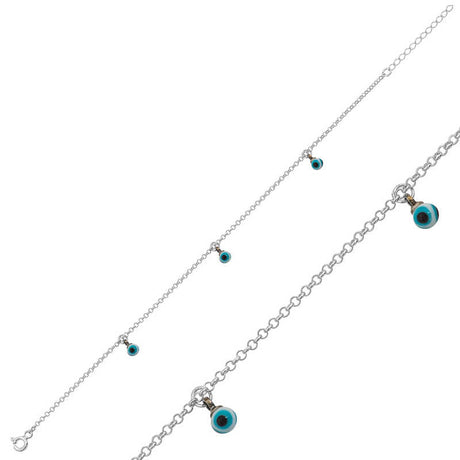 Sterling Silver Evil Eye Charm Anklet - Dainty Protection Jewelry