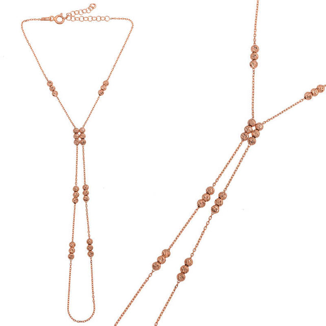 Rose Gold Plated Lariat Necklace - Diamond-Cut Beaded Design