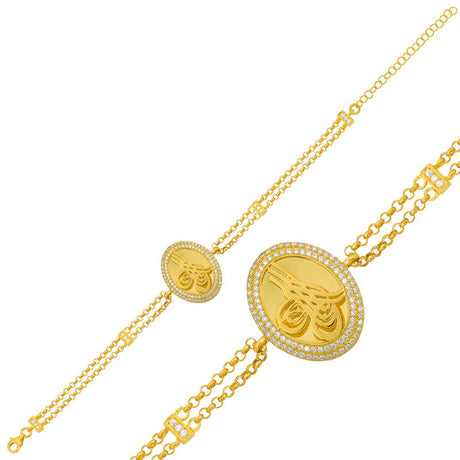 Bracelet - Gold-Tone Zirconia Ottoman Tughra Statement
