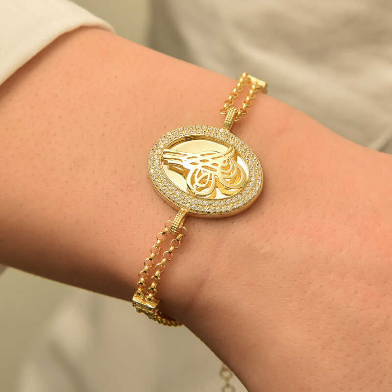 Bracelet - Gold-Tone Zirconia Ottoman Tughra Statement