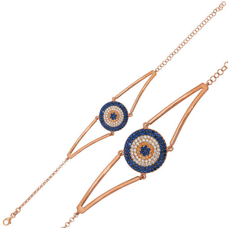 Bracelet - Sterling Silver Rose Gold Plated Pavé Zirconia Evil Eye Charm