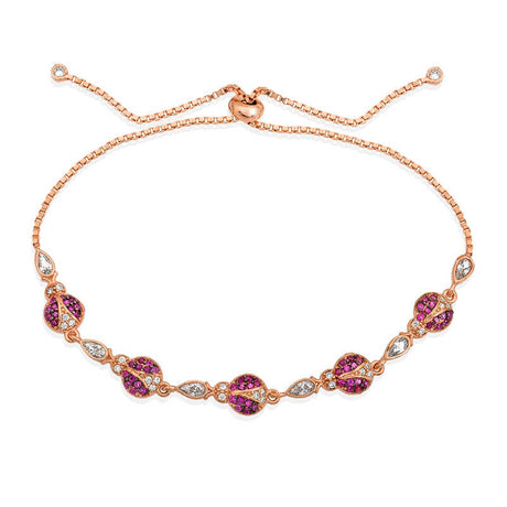Rose Gold Plated Sterling Silver Ladybug Charm Bolo Bracelet