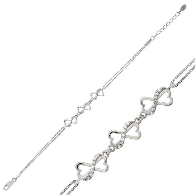 Sterling Silver Dainty Heart Infinity Bracelet with Sparkling CZ