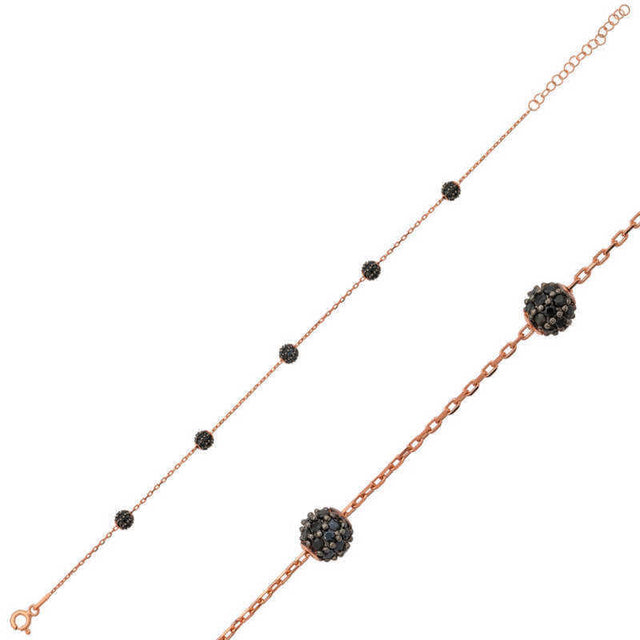 Rose Gold Plated Bracelet - Delicate Black Zirconia Beaded Design