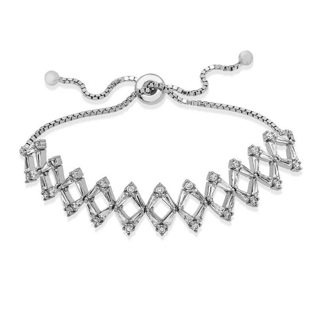 Bracelet - Sterling Silver Geometric Baguette & Round Cut CZ