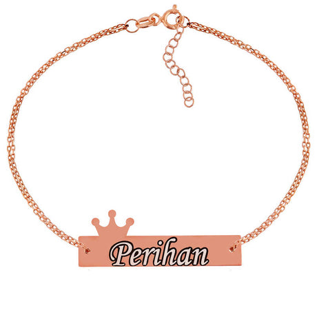 Personalized Crown Name Bracelet - Rose Gold Plated Dainty Chain