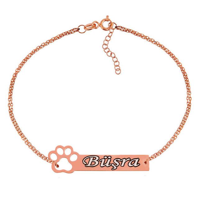 Bracelet - Rose Gold Plated Personalized Paw Print Name