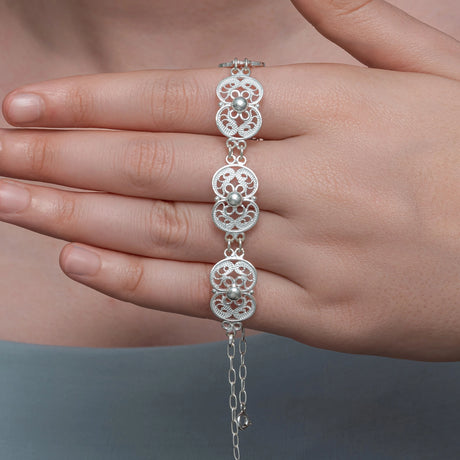 Sterling Silver Filigree Floral Bracelet - Dainty Handcrafted