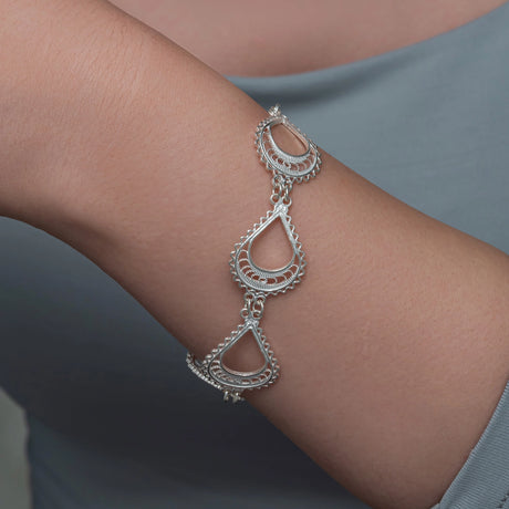 Sterling Silver Filigree Teardrop Bracelet - Artisan Crafted