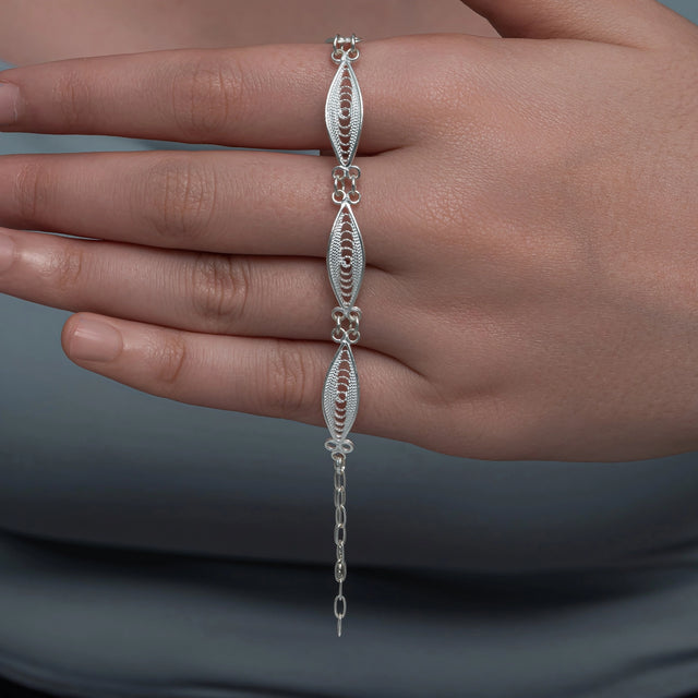 Sterling Silver Filigree Bracelet - Elegant Oval Design