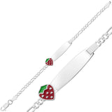 Children's ID Bracelet - Sterling Silver Enamel Strawberry Charm