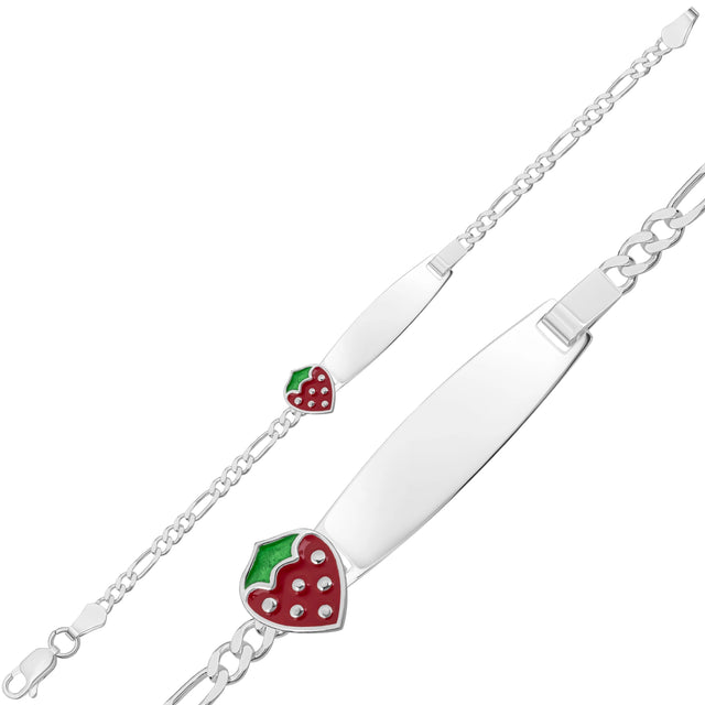 Children's ID Bracelet - Sterling Silver Enamel Strawberry Charm