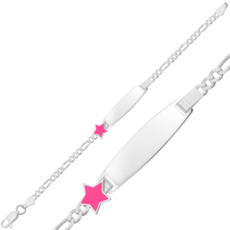 Sterling Silver Child's Engravable ID Bracelet with Pink Star