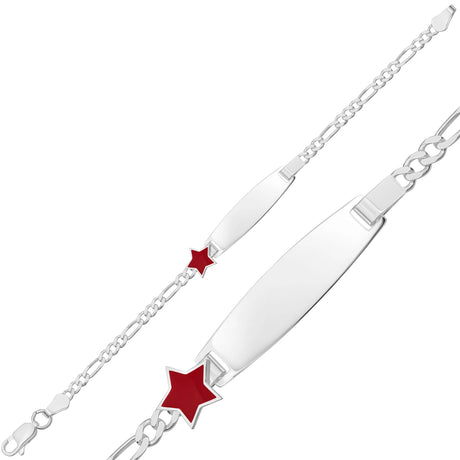 Sterling Silver Children's ID Bracelet - Red Star Engravable Design