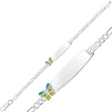 Child's ID Bracelet - Sterling Silver Enamel Butterfly Figaro Chain
