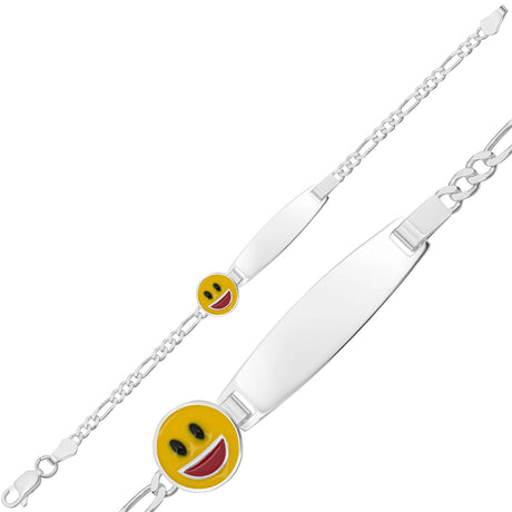 Sterling Silver Smiling Emoji Children's Personalized ID Bracelet