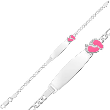 Personalized Baby ID Bracelet - Sterling Silver Pink Footprint Design