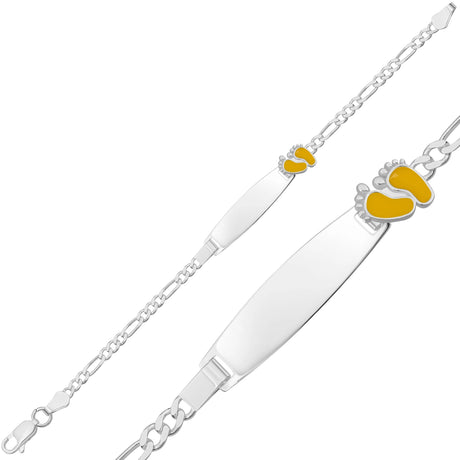 Sterling Silver Baby ID Bracelet - Personalized Yellow Footprint