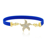 Bracelet - Gold-Tone Starfish with Dazzling Clear Stones & Blue Band