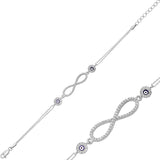Sterling Silver - Infinity & Evil Eye Charm Bracelet with Zirconia