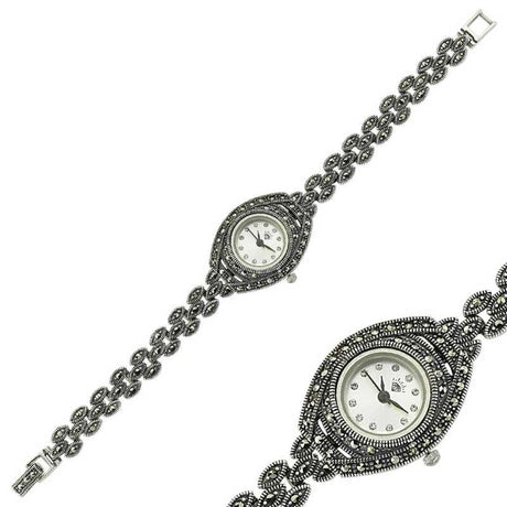 Women's Watch - Sterling Silver Marcasite Vintage Marquise Design
