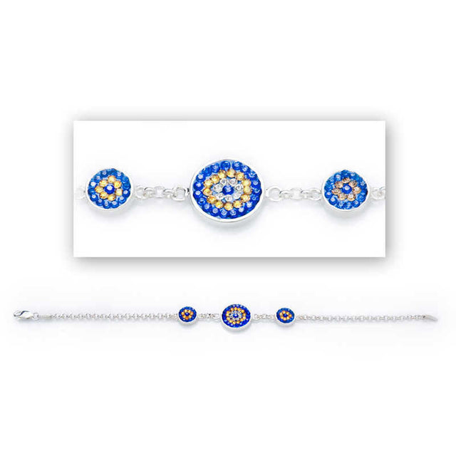Bracelet - Sterling Silver Evil Eye Charm with Sparkling Blue Crystals
