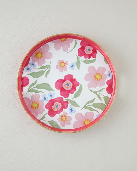 Professional-Quality-33cm-Round-Decorative-Serving-Tray-Bright-Bloom-Colorful