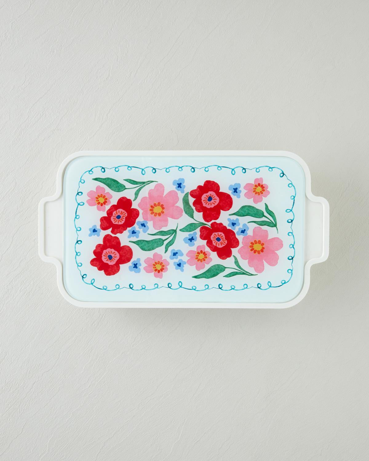 Premium Floral Melamine Glass Lidded Breakfast Serving Set   6 Piece Collection
