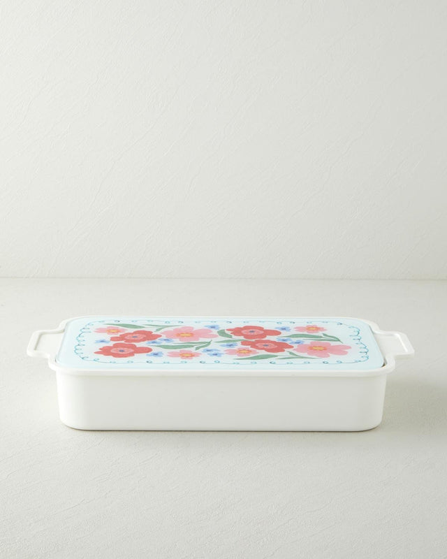 Premium Floral Melamine Glass Lidded Breakfast Serving Set   6 Piece Collection