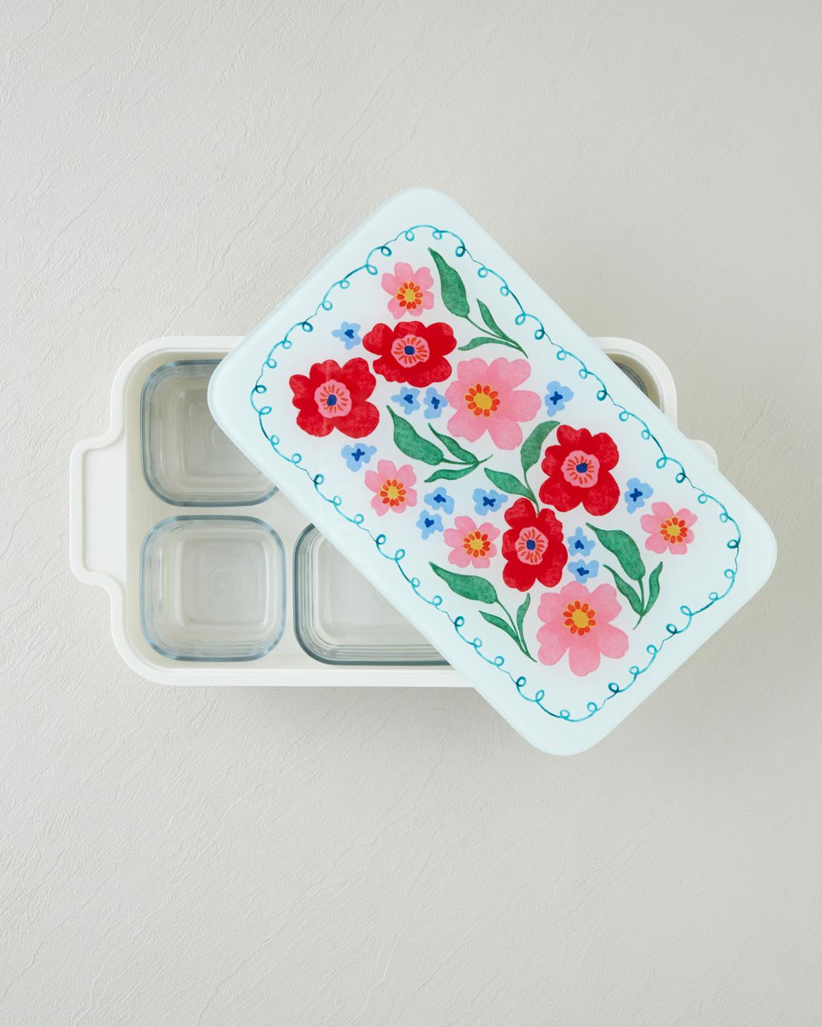 Premium Floral Melamine Glass Lidded Breakfast Serving Set   6 Piece Collection