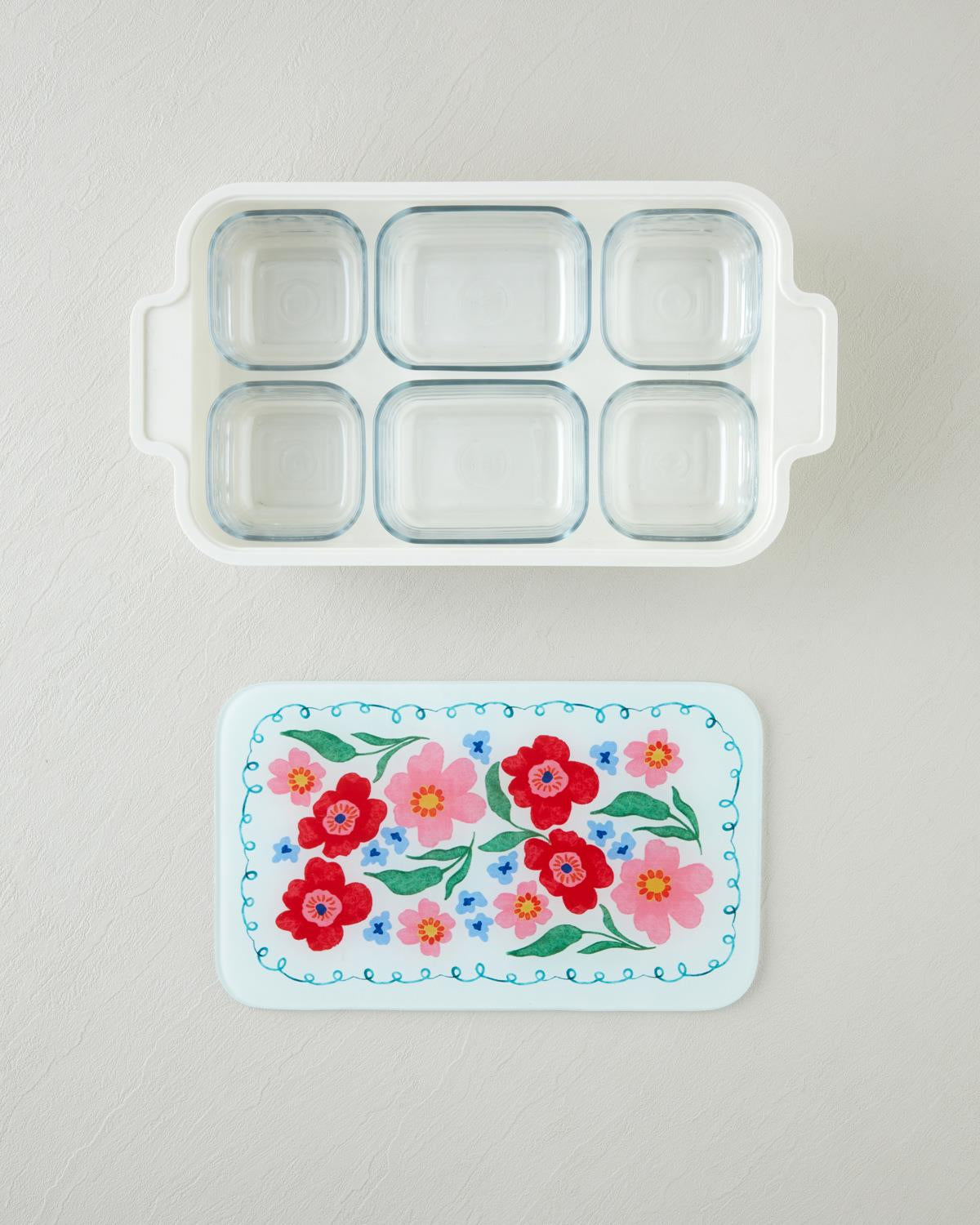 Premium Floral Melamine Glass Lidded Breakfast Serving Set   6 Piece Collection