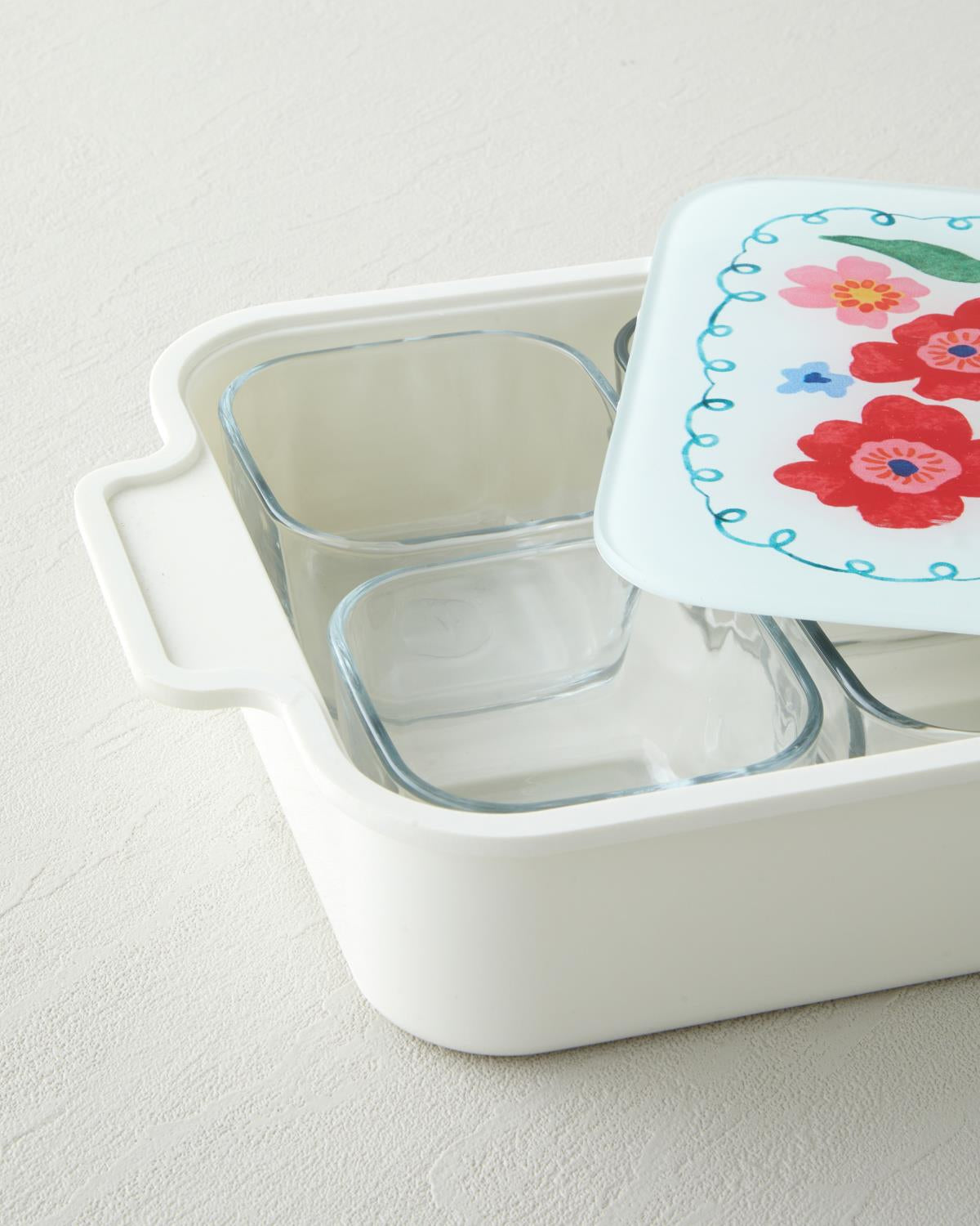 Premium Floral Melamine Glass Lidded Breakfast Serving Set   6 Piece Collection