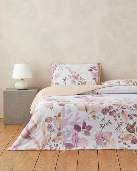 Bright Garden Digital Print Easy Iron Double Size Duvet Cover Set Pink Yellow