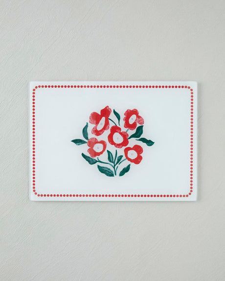 Professional Vibrant Glass Cutting Board Red White 25x35cm