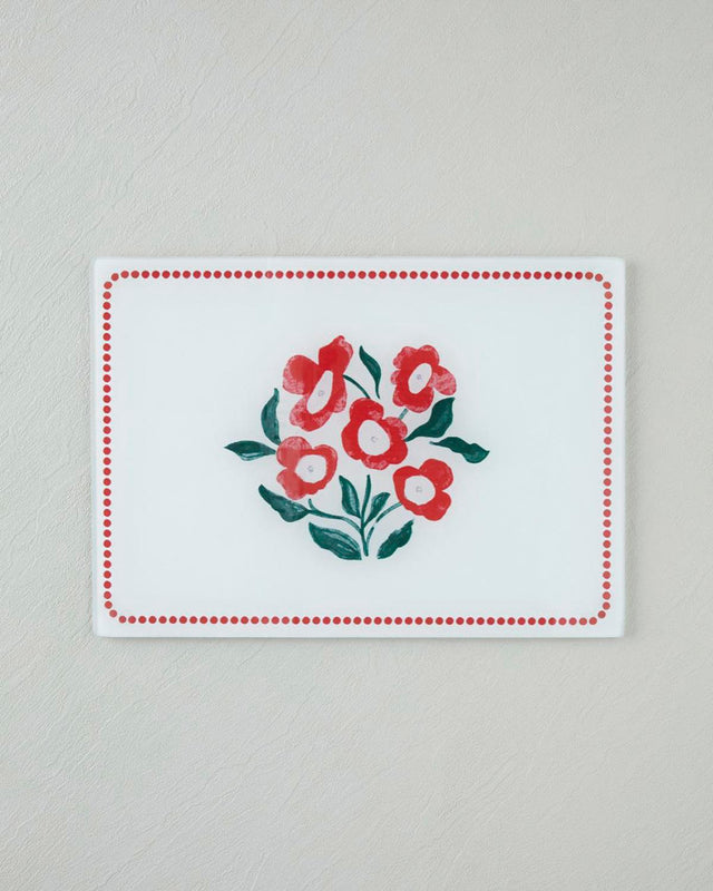 Professional Vibrant Glass Cutting Board Red White 25x35cm