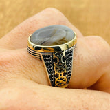 Brown Agate Silver Ring for Men