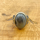 Brown Agate Silver Ring for Men