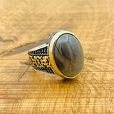 Brown Agate Silver Ring for Men - TryAladdin