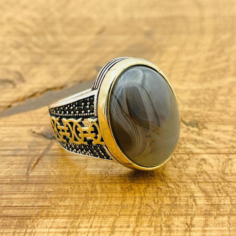 Brown Agate Silver Ring for Men