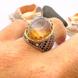 Brown Oval Agate Stone Men's Ring