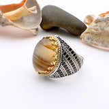 Brown Oval Agate Stone Men's Ring