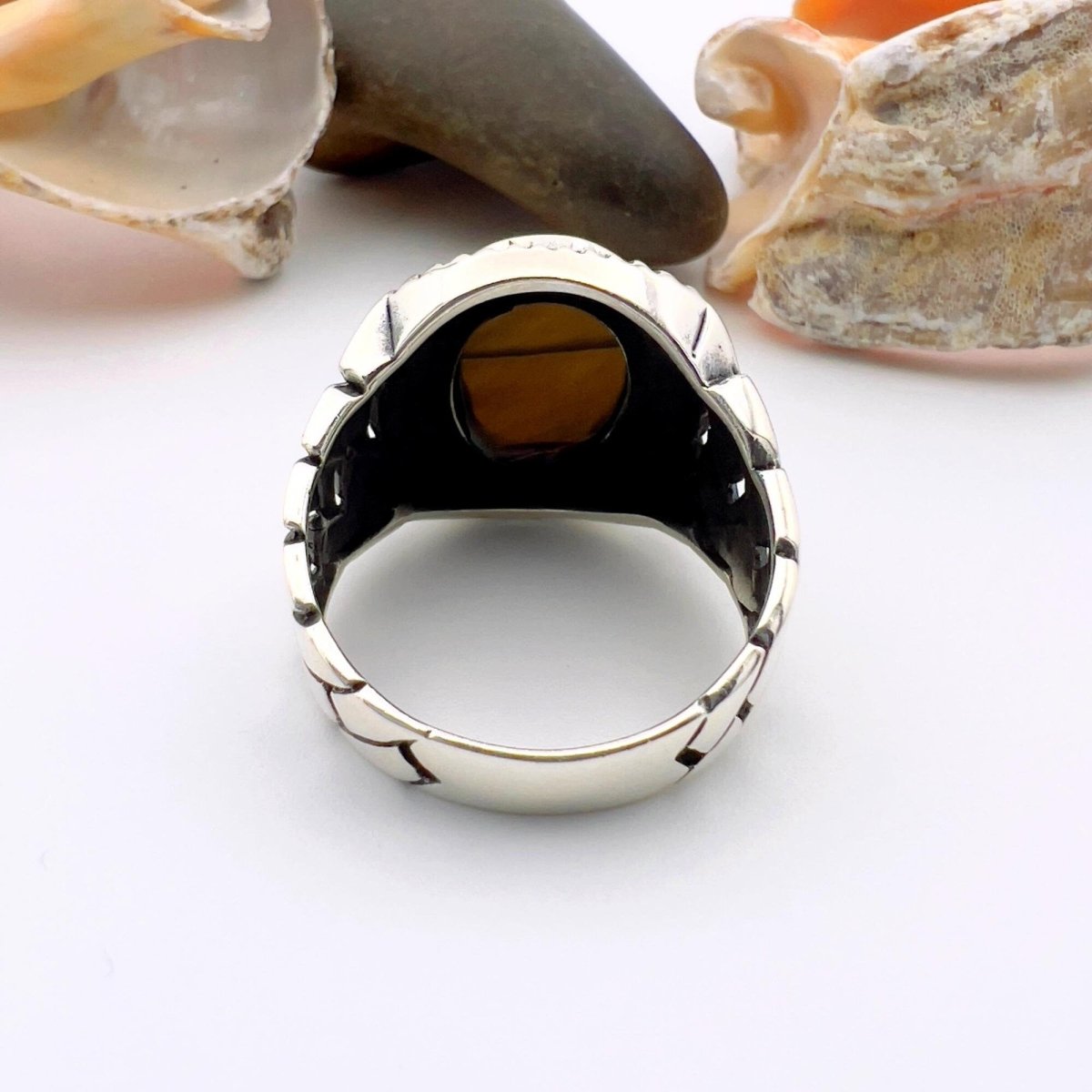 Brown Tiger's Eye Stone Men's Silver Ring