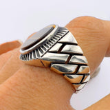 Brown Tiger's Eye Stone Men's Silver Ring