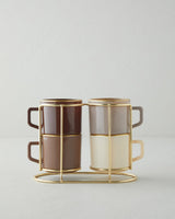 Elegant Four-Piece Glass Mug Set - Brown Gold Finish with Stand