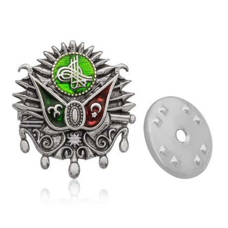 Ottoman Coat of Arms Brooch Pin - Silver-Tone Enamel Emblem