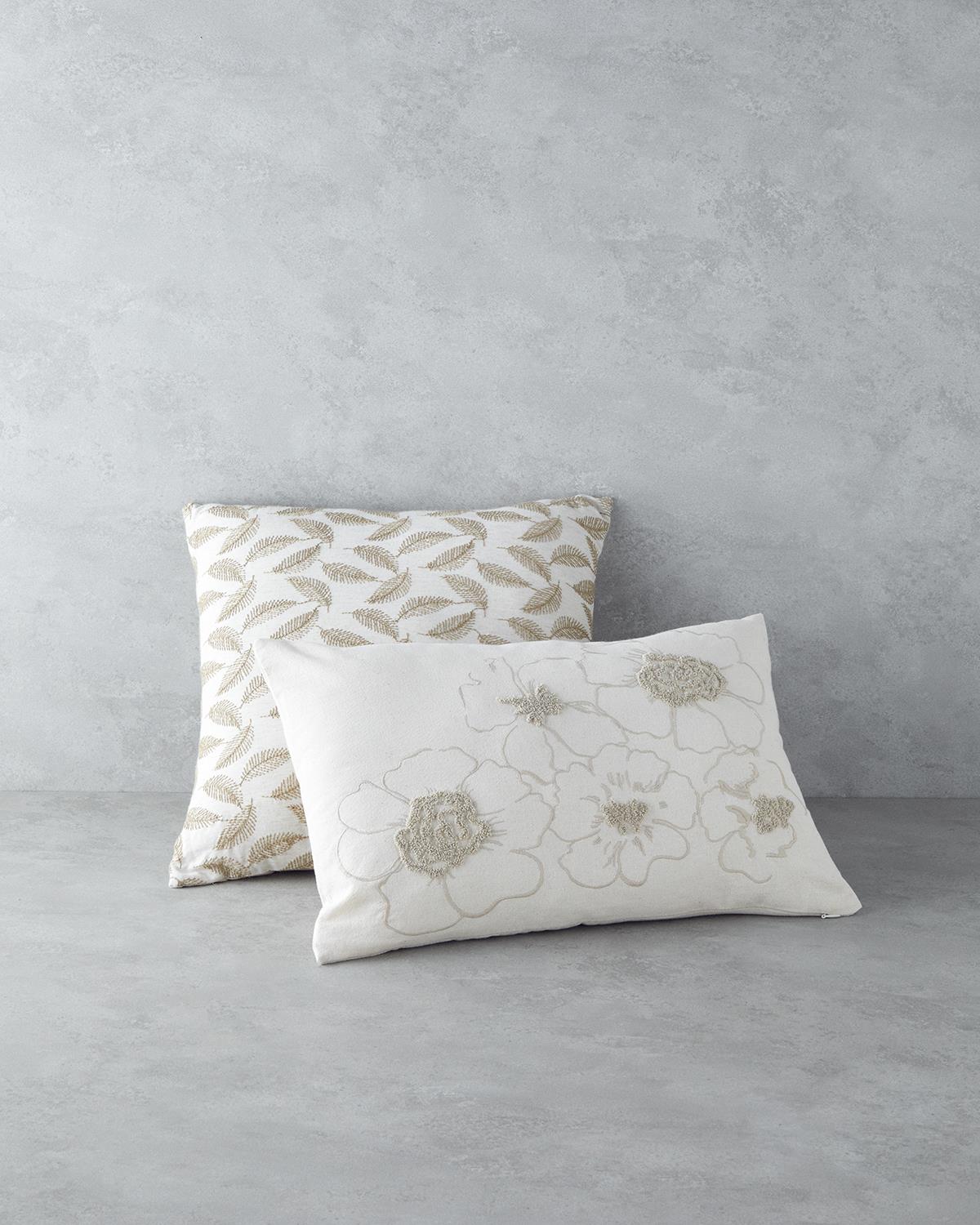 Premium Embroidered Floral Decorative Pillow Ecru 33x50cm