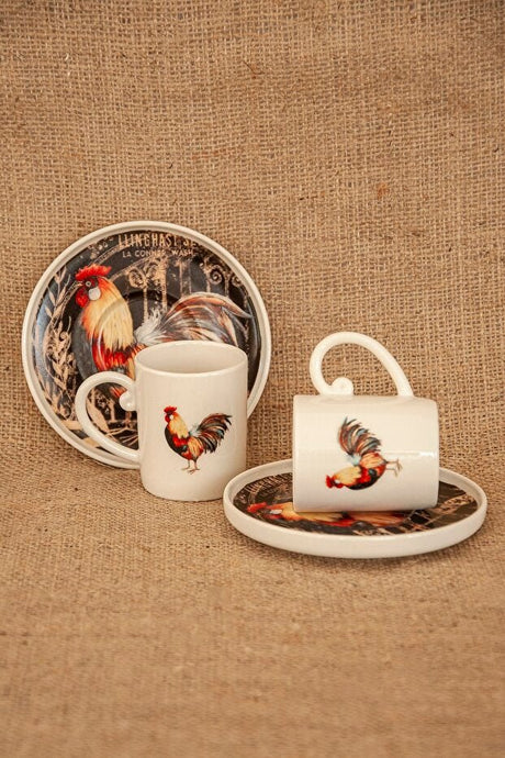 Bursa Porselen Decor Professional Black Rooster Turkish Coffee Cup Set - 2 - Piece - TryAladdin