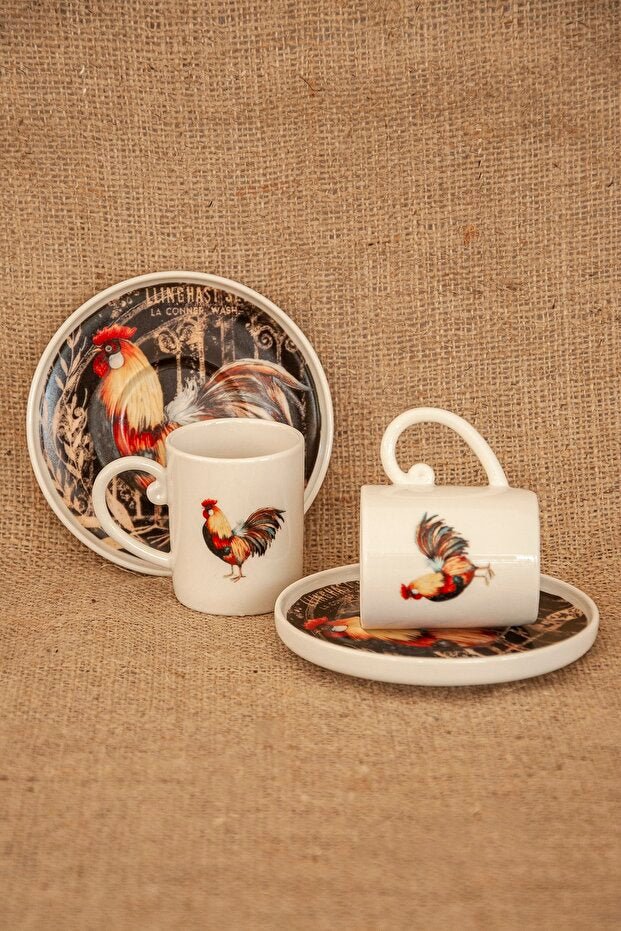 Bursa Porselen Decor Professional Black Rooster Turkish Coffee Cup Set - 2 - Piece - TryAladdin